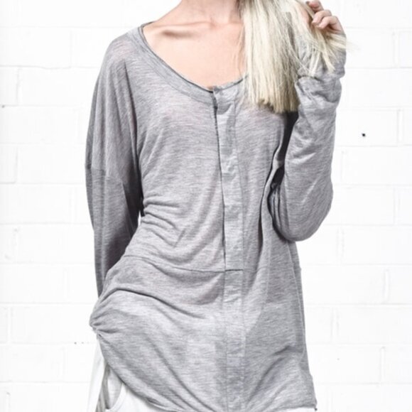FREE PEOPLE One Teaspoon Soho Fine Wool Grandpa Top Long Sleeves Gray Marle XS - Picture 2 of 15
